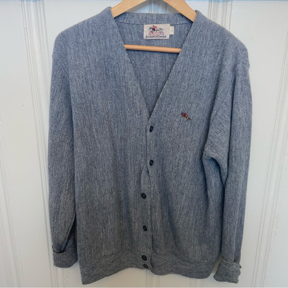 Vintage Steeplechase Grandpa Cardigan Sweater Gray academia country club preppy